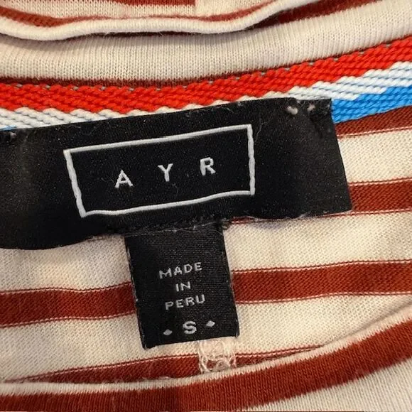 AYR The French Fry Tee Brick Lane Rust Striped Pima Long Sleeve Oversized Small - Picture 6 of 12